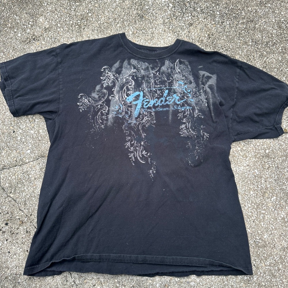 Fender Custom Shop Graphic T Shirt Mens XL Black Rock N Roll Filigree Logo Tee